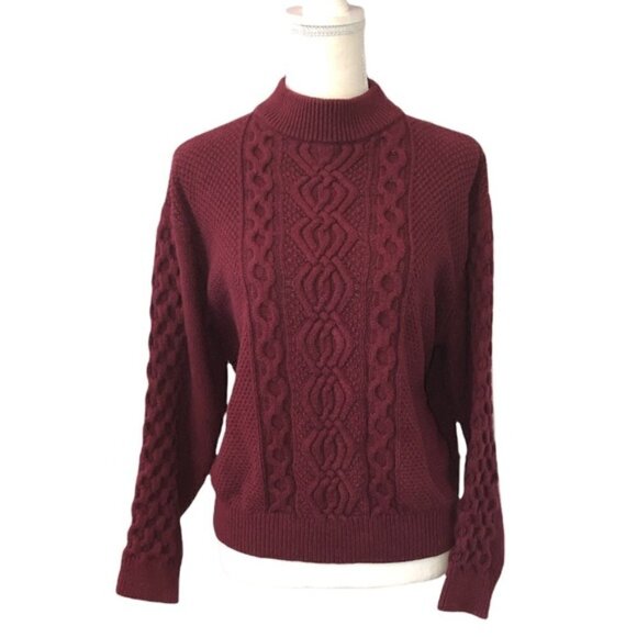 URBAN OUTFITTERS Sweater Women's Size Small Red Cable Knit Pullover Mock Collar - Picture 9 of 9